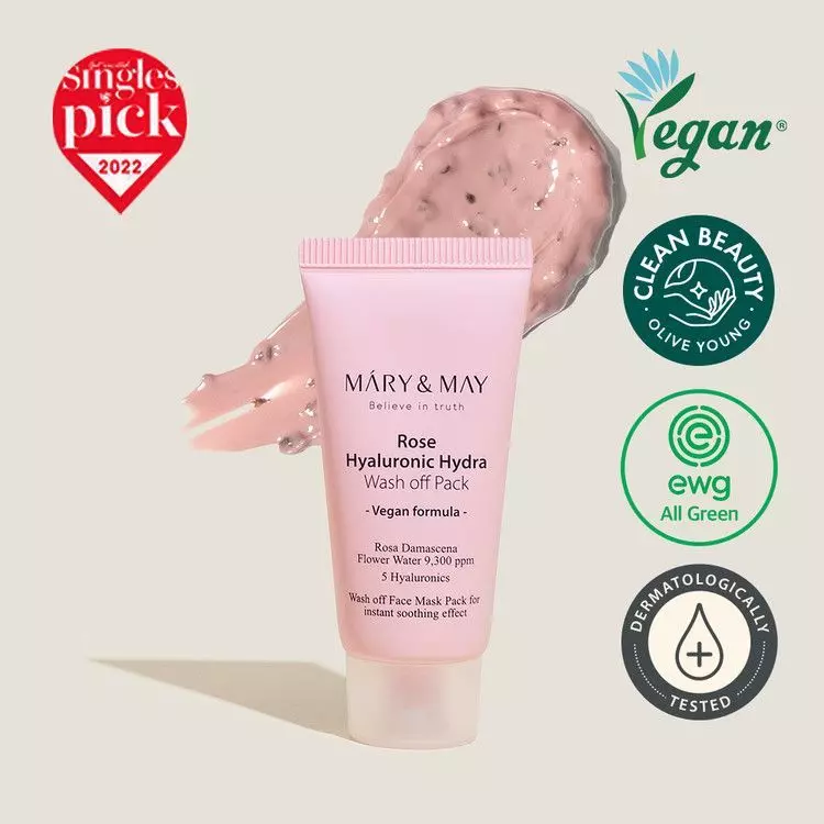 Маска для лица глиняная Mary&May Rose Hyaluronic Hydra Glow Wash Off Pack